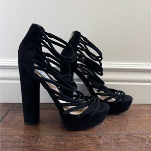 Steve Madden Black Ultra High Strappy Platform Block Heels